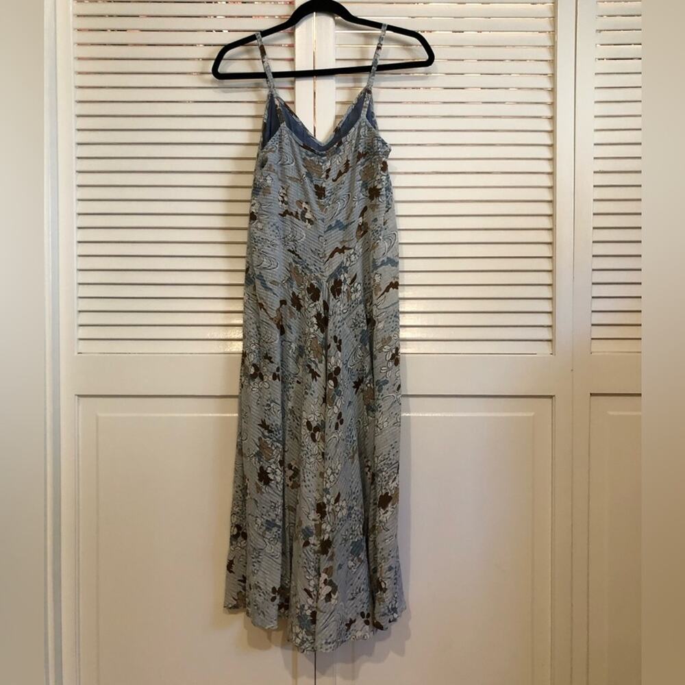 Citron Blue Floral Flowy Midi Dress Silk Blend - Picture 6 of 11